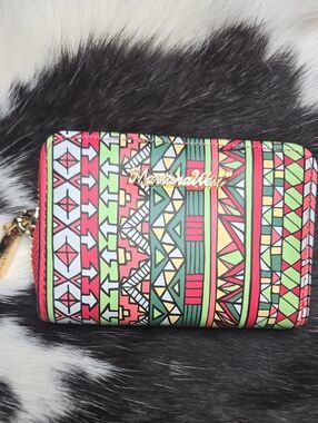 Montana West Green Pink Multi-Color Aztec Zip Wallet NWT